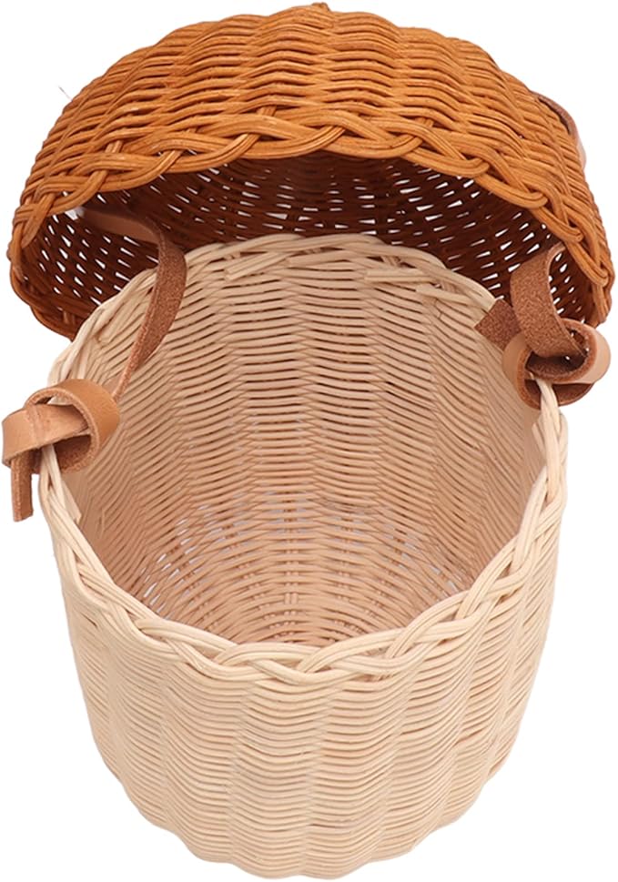 Kids Rattan Storage Basket, Multifunctional Acorn Shaped Waterproof Rattan Basket Bag Decorative for Outdoor for Girls (Large Handbag)