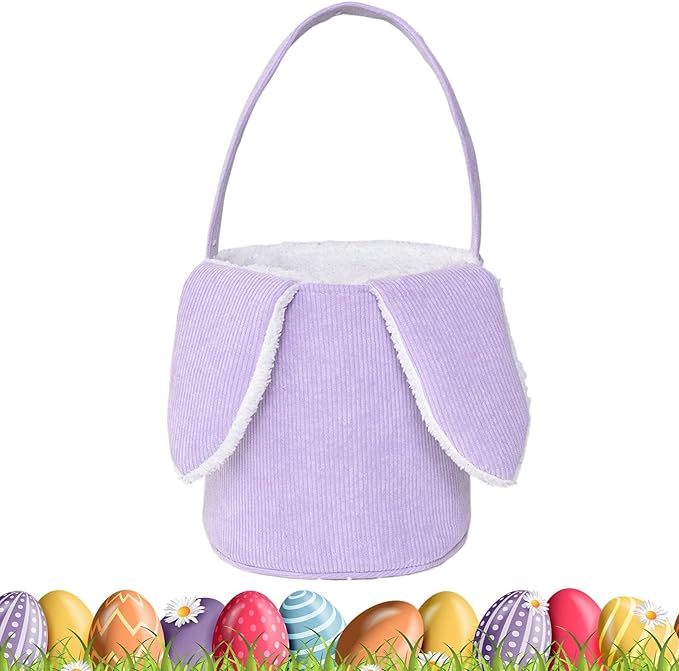 Bunny Egg Hunt Easter Bucket Plush | Easter Bucket Bags With Rabbit Ears,Bunny Ears Baskets For Kids,Easter Bunny Basket,Candy Storage Decorations With Rabbit Ears For Boys Girls