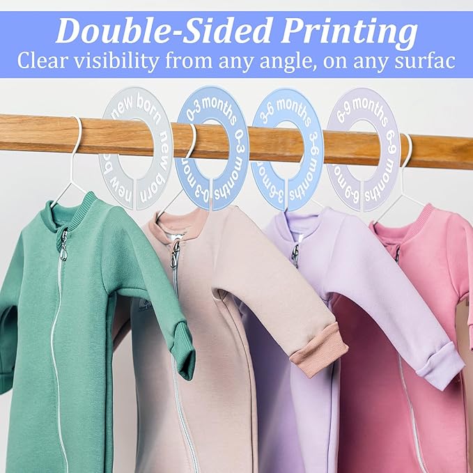 Baby Closet Size Dividers for Clothes 0-24 Months, 8 Pack Small Round Closet Divider Double-Sided Design Fits Most Rods, Blue Nursery Clothing Organizer & Wardrobe Decor