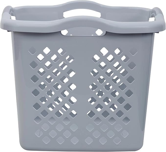 Laundry Hamper Basket with Diamond Pattern, 2 Bushel Capacity, Black, 21.6 x 17 x 18.9 inches (2, Cement)