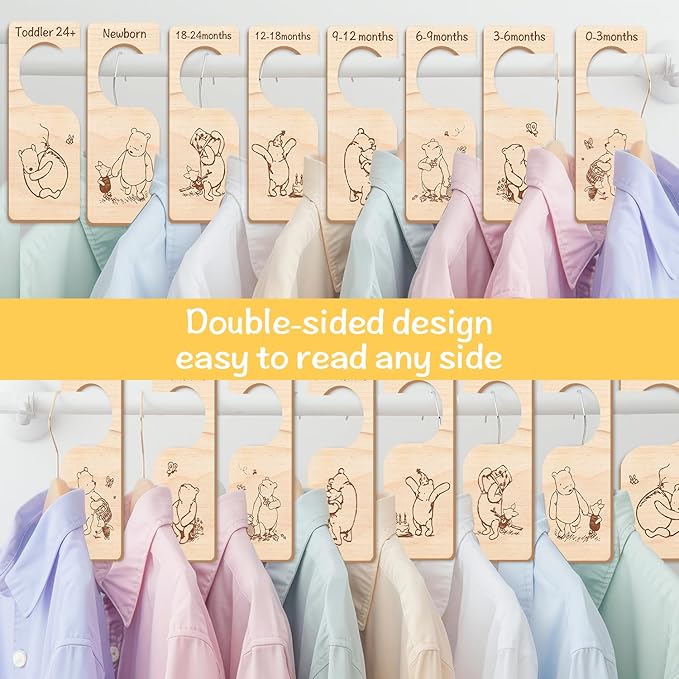 8PCS Winnie Baby Closet Divider -Winnie Nursery Decor Wardrobe Baby Closet Organizer,Daisy Design Nursery Decor Clothes Hanger Dividers for Sorting 8 from Newborn to 24+ Months