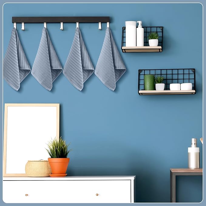 4 Pack Blue Hand Towels Waffle Striped Pattern 100% Cotton Soft Hand Towels for Bathroom 13 x 29 Inch Absorbent Waffle Washcloths for Bathroom Kitchen