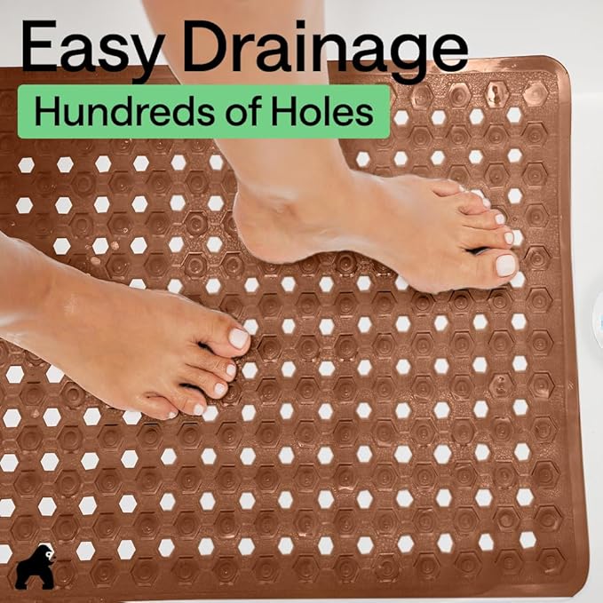 GORILLA GRIP Patented Square Shower Stall Mat, Small Bathtub Floor Mats for Stand Up Showers with Suction Cups and Drainage Holes, Machine Wash, Soft on Feet, Bathroom Accessories 21x21 Inch, Brown