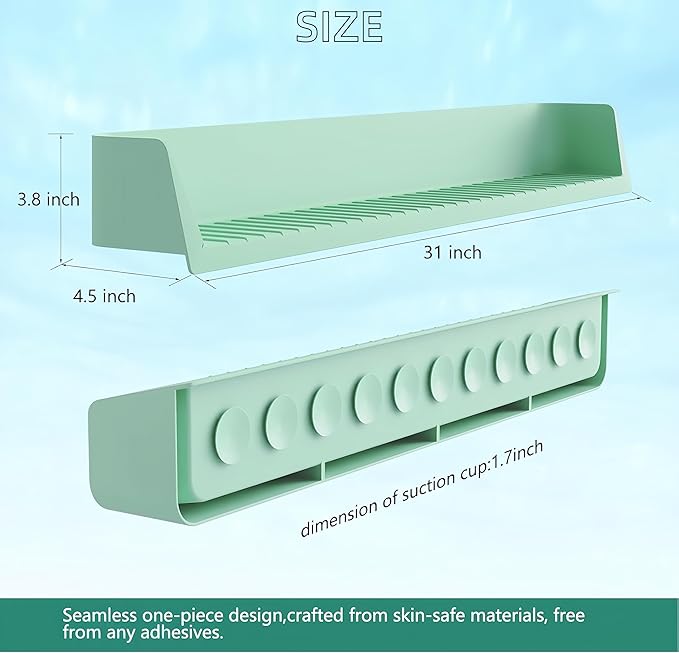 31 Inch Longer Kids Bathtub Water Splash Guard, Flexible Silicone Bath Toy Tray Holder with Strong Suction Cups, No Leak, Bathroom Essentials Shelf for Toddlers Baby Kids (Blue)