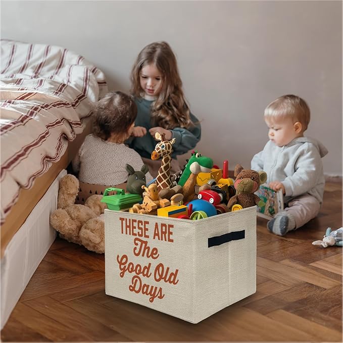 Inspirational Storage Bins Box, Toybox for Girls Boys, These Are the Good Old Days Positive Foldable Storage Baskets Organizer for Bedroom Bathroom Kids Room Clothes Toys Books