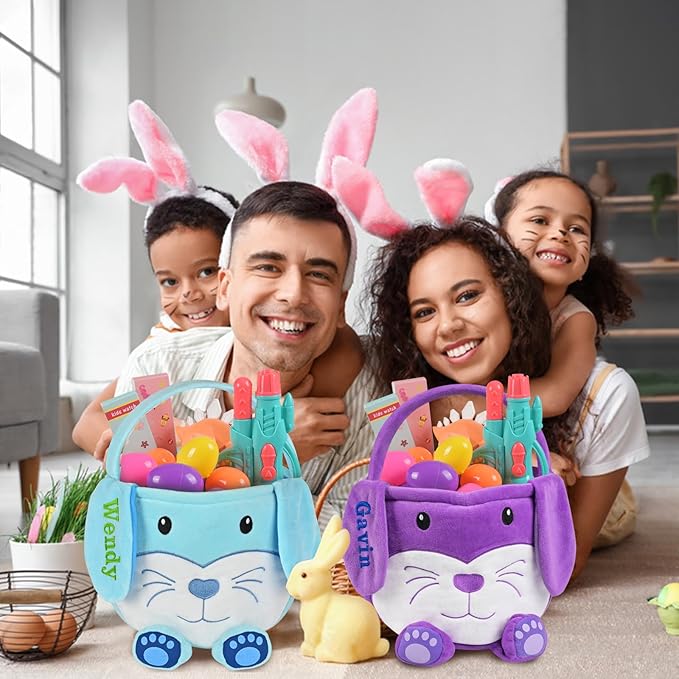 Personalized Easter Basket, PEMIRSAYO Easter Baskets for Kids Easter Bunny Baskets Custom Easter Basket Personalized Easter Gifts Toddler Easter Baskets Empty - Blue