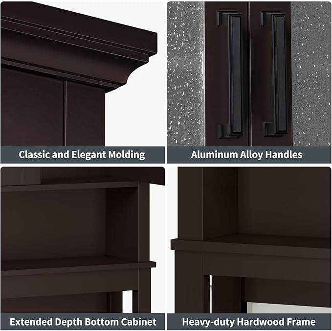 Over The Toilet Storage Cabinet, Over Toilet Bathroom Organizer with Glass Doors and Adjustable Shelf, Thicken Frame Above Toilet Storage Cabinet Behind Toilet Bathroom Organizer, Espresso