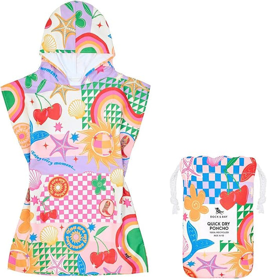 Dock & Bay Poncho with Hood - for Kids - Super Absorbent, Quick Dry - Includes Bag - Good Vibes Club, Small (Age 4-7)