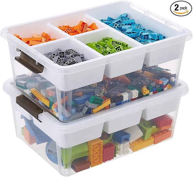 Plastic Storage Box with Removable Tray Craft Organizers and Storage Clear Storage Container for Organizing Bead, Tool, Sewing, Playdoh (White, 2Pack-17QT)