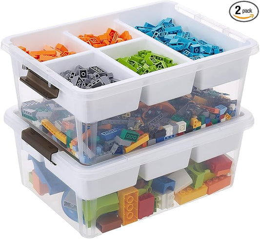 Plastic Storage Box with Removable Tray Craft Organizers and Storage Clear Storage Container for Organizing Bead, Tool, Sewing, Playdoh (White, 2Pack-17QT)