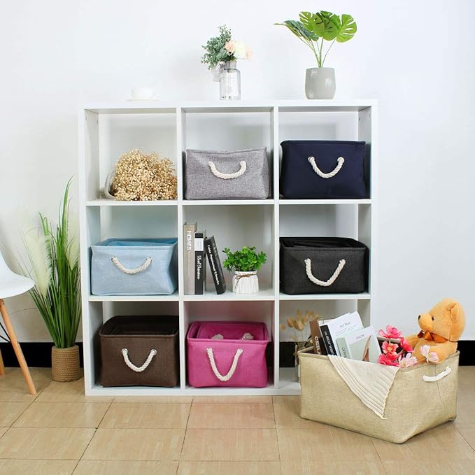 uxcell Fabric Storage Basket with Dual Handles, Collapsible Storage Bins for Laundry Clothes Storage, Home Organizer for Bedroom Office Closet Gold Tone X-Large