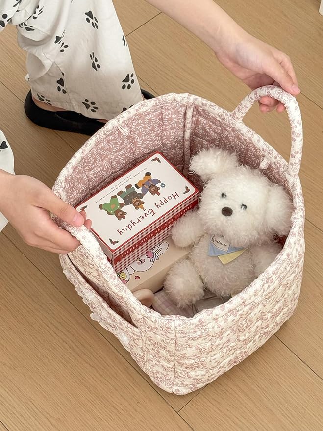 Fabric Storage Basket Boho Large Collapsible Floral Laundry Nursery Hamper Knitting Storage for Car Clothes Toys
