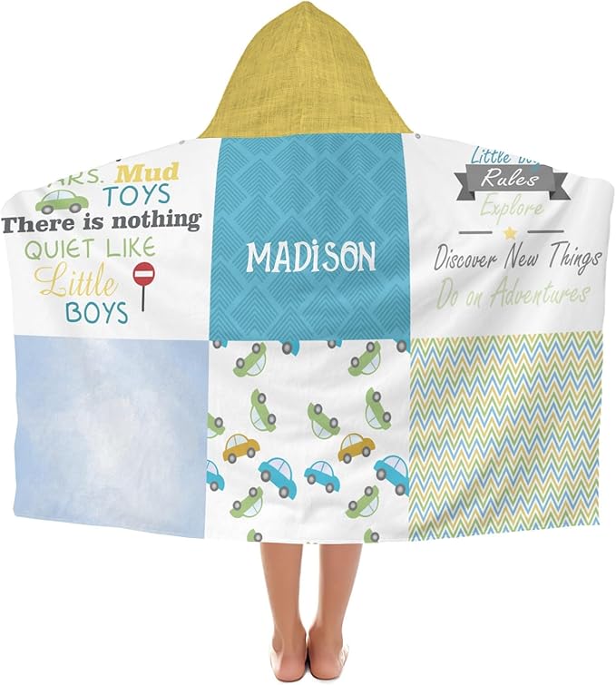 Hooded Towels for Kids 3-10 Yrs Cartoon Cute Cars Patchwork Kids Bath Towels Hooded Beach Towel Wrap Bathrobe Blanket Boys Gift for Shower