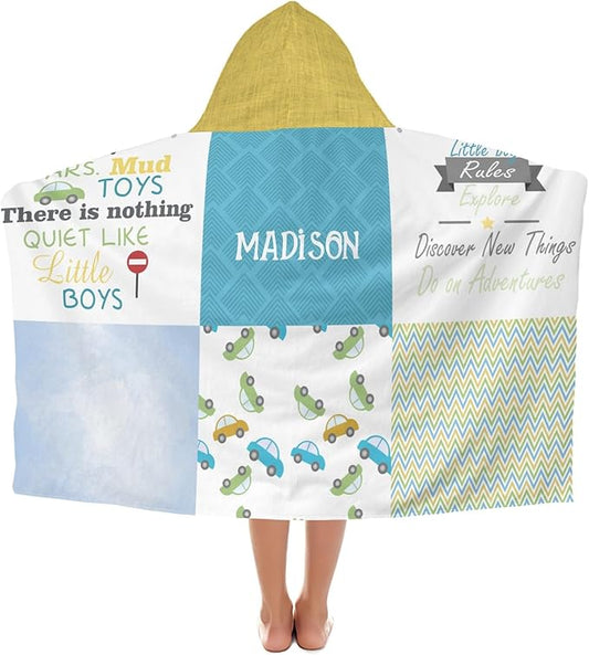 Hooded Towels for Kids 3-10 Yrs Cartoon Cute Cars Patchwork Kids Bath Towels Hooded Beach Towel Wrap Bathrobe Blanket Boys Gift for Shower
