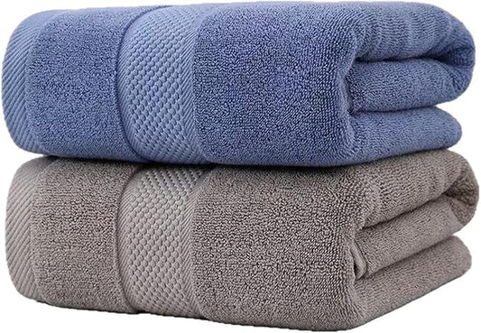 2 Pack Cotton Bath Towels, Absorbent & Soft, Long Staple Cotton, 70x140cm for Adults(Blue Grey)