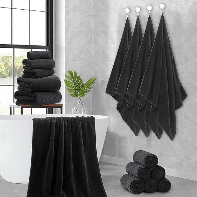 Hailea Black Hand Towels Set 16x31 Inches,Soft Microfibers Bathroom Towel Set 2 Pack,Highly Absorbent Quick Dry Luxury Towel Hotel Spa Gym Hand Towel Collection for Bathroom