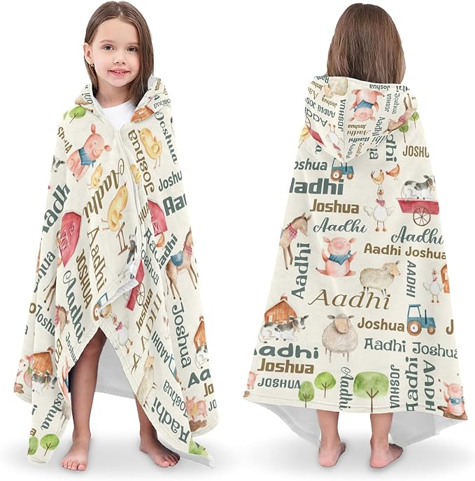 Hooded Towel for 3-12 Years Boys Girls Kids Farm House Animals Bath Pool Beach Towel Wrap Extra Large Soft Absorbent Beach Poncho