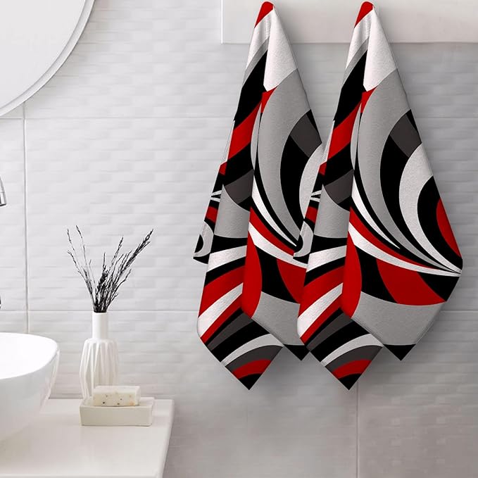 Abstract Red Black Grey White Hand Towels for Bathroom 14x28 Inch, Modern Retro Bath Hand Towels Set of 2 for Farmhouse Gym Kitchen Hotel Home Black Red Bathroom Decorations