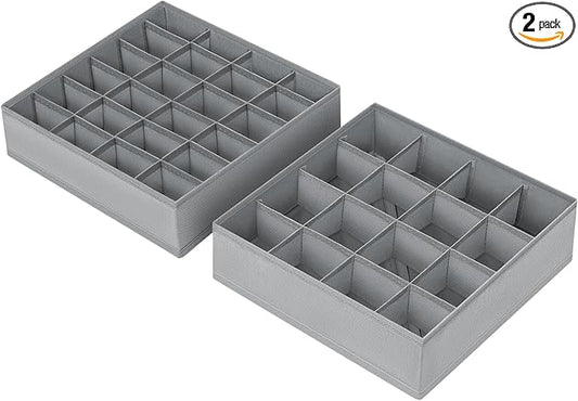 Joyoldelf Sock Drawer Underwear Organizer Divider 2 Packs, 24 Cell + 16 Cell for Storing Socks, Handkerchiefs, Ties, Belts (Grey)