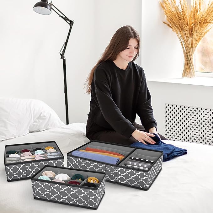 Organizer Divider, Foldable Closet Storage Organizer Basket, and Fabric Organization Bins for Clothes 6 Pack