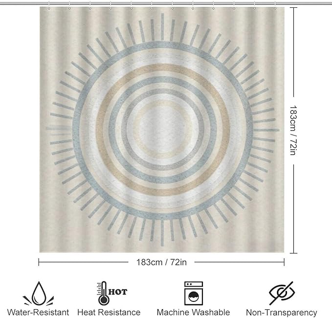 4 Piece Bathroom Rug Set with Shower Curtain, Non-Slip Bath Mat Toilet Cover Set, Center of Circles Bathroom Rug Sets
