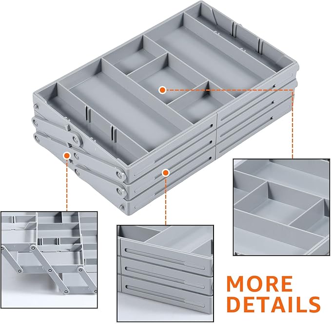 2/3 Tier Drawer Organizer, Collapsible Multi Level Drawer Organizer Tray, Expandable Bathroom Desk Drawer Organizer Trays, Adjustable Compartments Storage Trays for Jewelry (Single Row 3 Tiers)