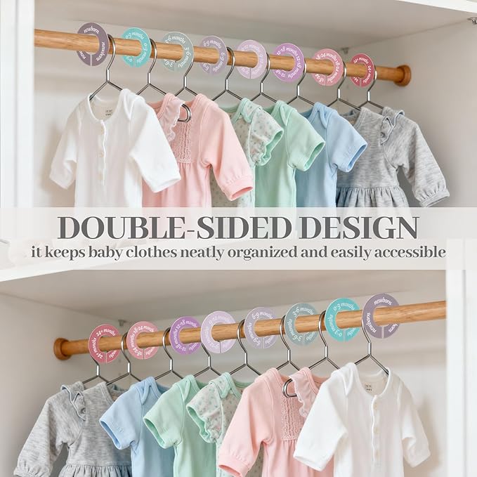 8 Pcs Baby Closet Dividers, Neutral Baby Clothes Organizer for Newborn to 24 Months, Baby Nursery Decor Clothes Hanger Dividers, Clear Labels for Easy Sorting, Fits Most Rods