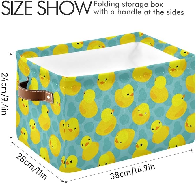 Rectangular Storage Bin Yellow Rubber Duck Basket with Handles - Organizer Bin for Toys, Books, Laundry Basket for Kids/Pets, Playroom