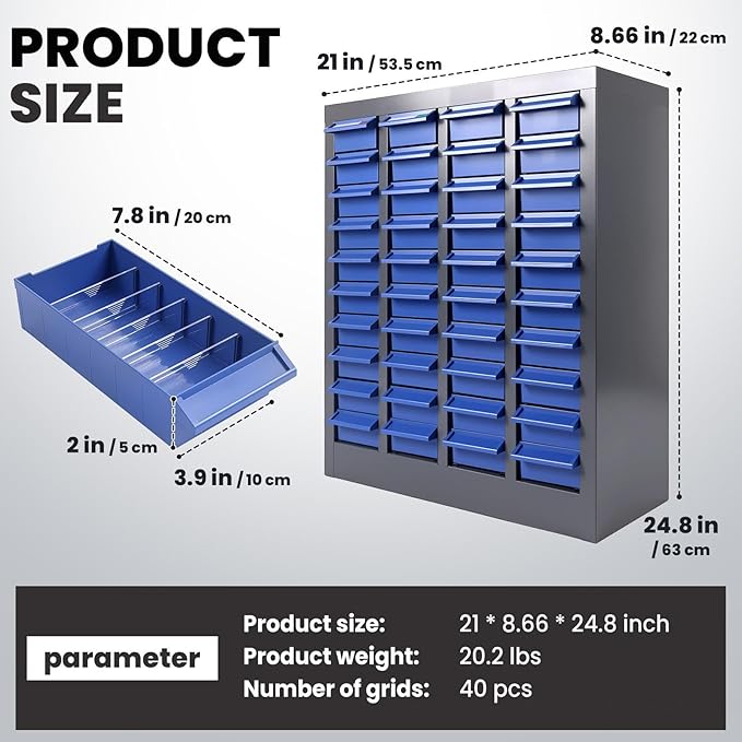 40-Drawer Nut and Bolt Organizer, Small Parts Organizer with Alloy Steel Frame & ABS Drawers, Bolt Bin for Garage, Teacher Toolboxes, Makeup & Workshop, Tool Hardware Storage (40-grid Drawer)