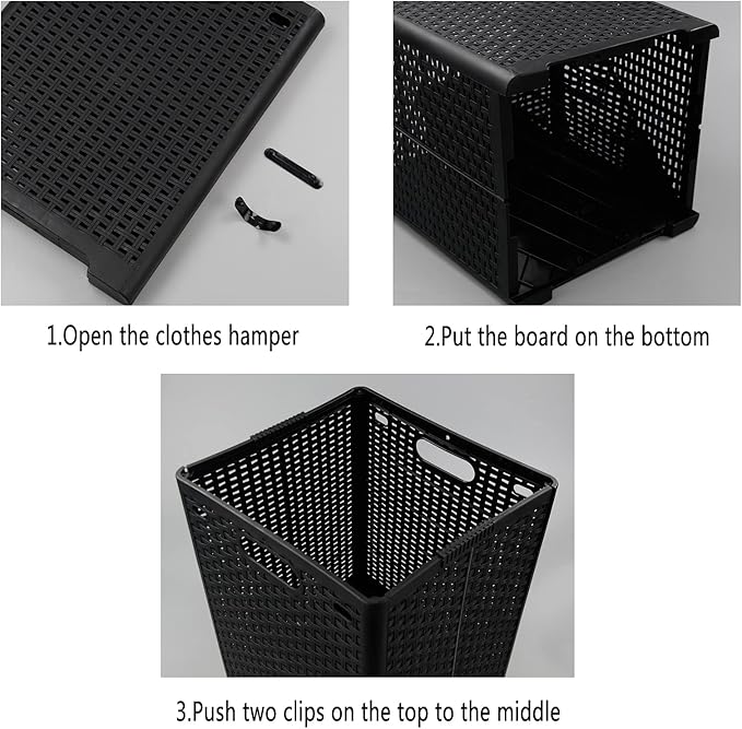 Morcte 2-Pack 42 L Folding Laundry Basket, Plastic Towel Hamper for Wet Towels, Black