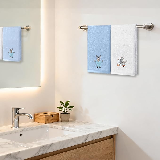 4 Pcs Funny Donkey Hand Towels Embroidered - 29" x 13.3" Soft Cotton Bathroom Towel Set, Funny Farmhouse Decor with Donkey, Light Blue Hand Towels for Kitchen Cute Bathroom Decor Housewarming Gift
