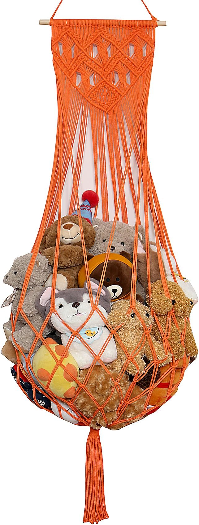 Stuffed Animal Hammock Wall Hanging Net for Stuffed Animal Net Stuffed Animal Storage Plush Toy Holder Toy Organizer for Boho Kidroom Nursery (Orange Color)