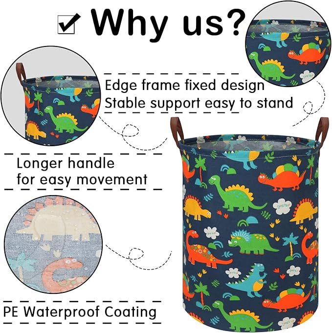 FXOLCSHE Dinosaur hamper for Kids,Dinosaur toy storage box,Waterproof folding laundry basket,Baby Toy Organizer,Nursery laundry basket,dinosaur room decor for boy,Shelf Book Basket(Forest Dinosaur)