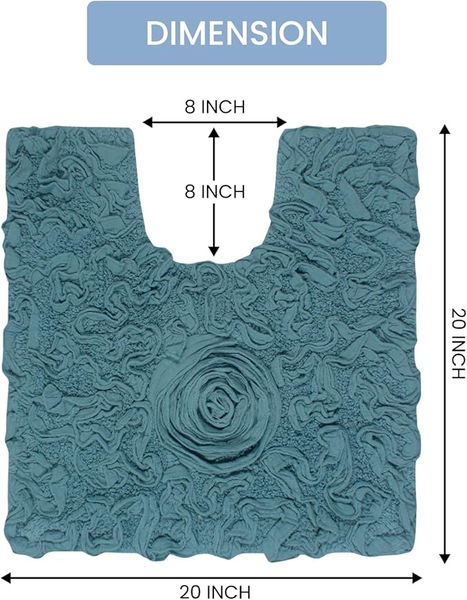 Home Weavers Bell Flower Collection 100% Cotton Tufted Bath Rugs, Extra Soft and Absorbent Bath Rugs, Non-Slip Bath Mats, Machine Washable, Bath Mats for Bathroom Floor and Tub, 20"x20" Contour, Blue