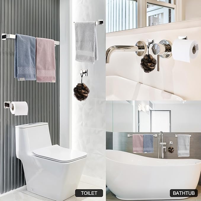 15 Pieces Bathroom Hardware Accessories Set, 23.6 Inch Stainless Steel Bath Towel Bar Set, Bathroom Hardware Set, Towel Racks for Bathroom Wall Mounted (Silver)