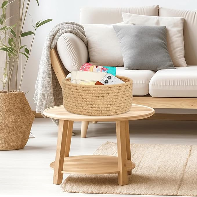 ABenkle 2 Pack Small Baskets, Cotton Rope Woven Basket, Cute Mini Tiny Storage Baskets, Decorative Boho Basket for Nursery Living Room Bedroom Shelf, Empty Gift Basket