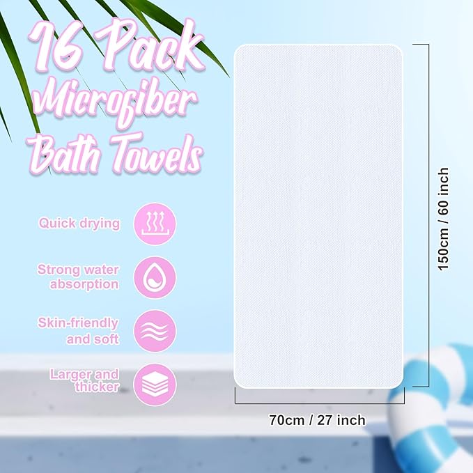 16 Pack Microfiber Bath Towels Bulk 27'' x 60'' Oversized Size Bath Towel Highly Absorbent Extra Large Soft Drying for Shower Beach Winter Salon Sport Gym Party (Lattice,Pastel)