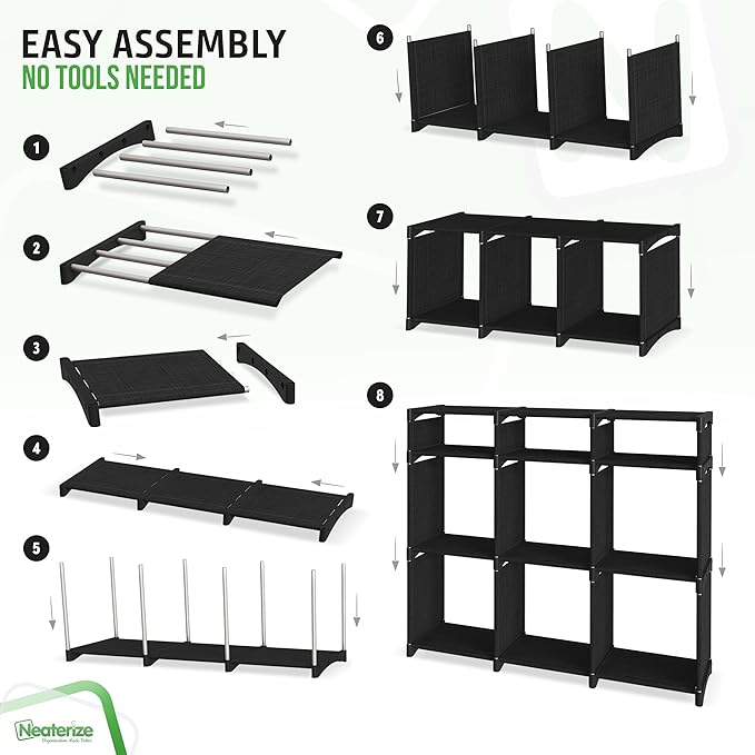 9 Cube Storage Organizer With Bins Included - Closet Storage With 9 Storage Bins - Easy To Assemble Storage Unit With Drawers - Closet Organization For Clothes, Bedroom, Nursery, & Toys (Black)