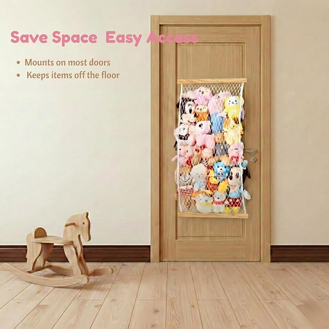 Stuffed Animal Storage Holder, Elastic Stuffed Animal Net,Door/Wall Mount Length Adjustable Hanging Stuffed Animal Organizer, Plushie Net for Nursery Play Room-Origin Boards Patent