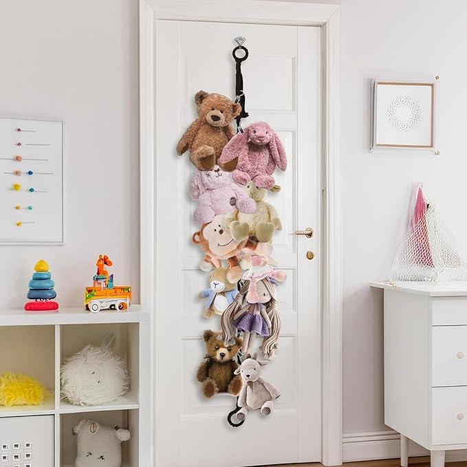Munzong 2 Pack Black Hanging Stuffed Animal Storage Chain, 80 Inch Cotton Stuffed Animal Display Holder with 40 Metal Clips for Room Corner Wall Decor Play Room