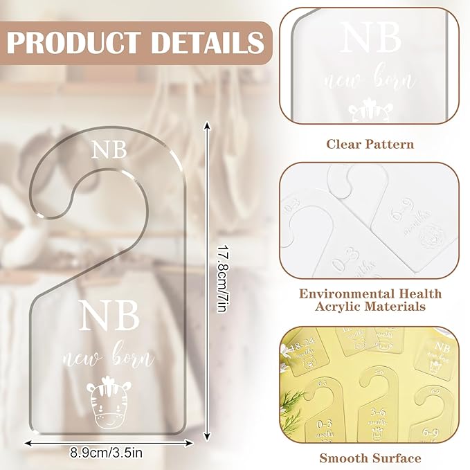 Whaline 7 Pcs Baby Closet Size Dividers Animal Clear Acrylic Hanger Clothes Organizers Newborn to 24 Month Thicken Infant Wardrobe Separators for Home Nursery Baby Clothes