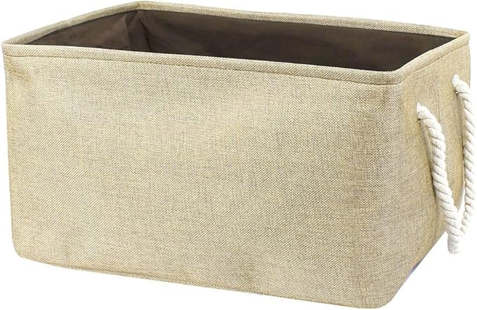 uxcell Fabric Storage Basket with Dual Handles, Collapsible Storage Bins for Laundry Clothes Storage, Home Organizer for Bedroom Office Closet Gold Tone X-Large