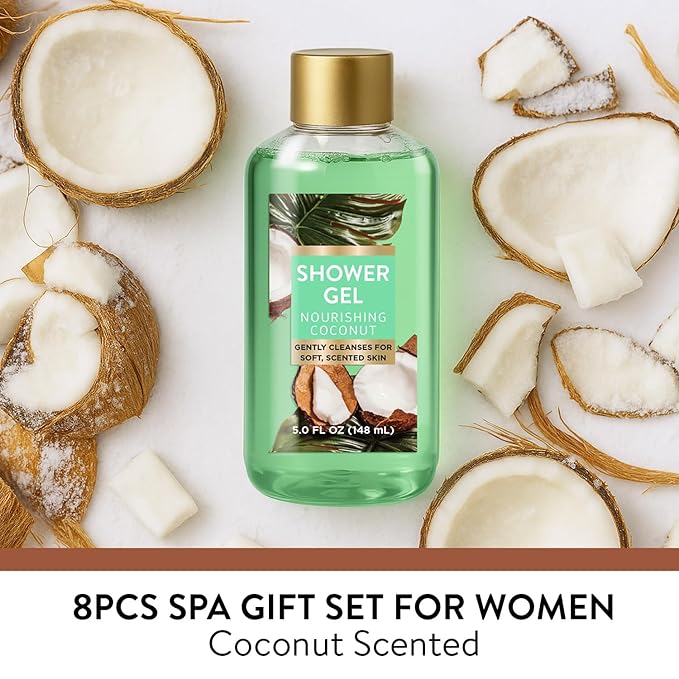 Spa Luxetique Gifts for Women 8pcs Bath and Body Works Gift Set for Women Tropical Coconut Spa Gift for Womens Birthday Gift for Womens Daughter Mom Wife Girlfriend Valentines Day Gifts for Her