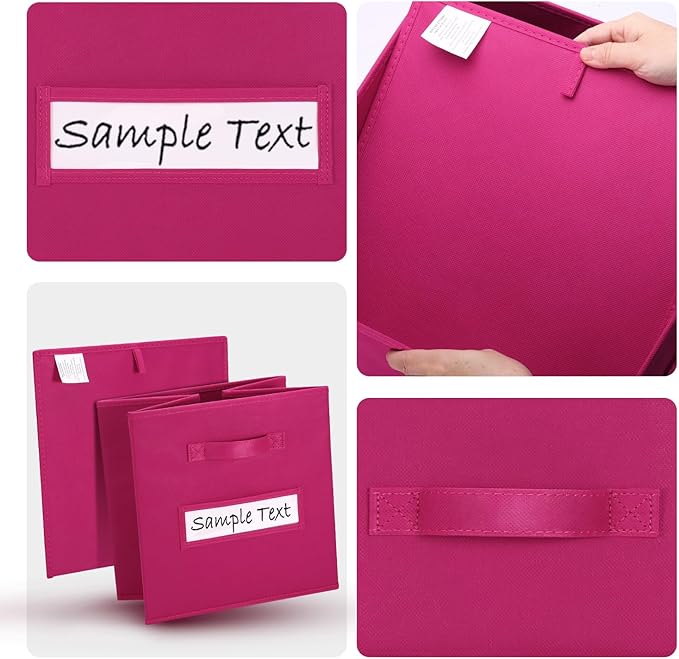 artsdi Fabric storage cubes (8 Pack) 11 Inch Cube Storage Bin, cube organizer bins with 8 Labels Window Cards & a Pen, Foldable cube organizer bins and Storage Box, Dark pink