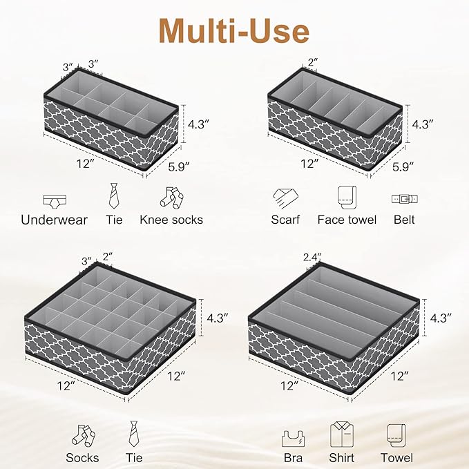 Organizer Divider, Foldable Closet Storage Organizer Basket, and Fabric Organization Bins for Clothes 6 Pack