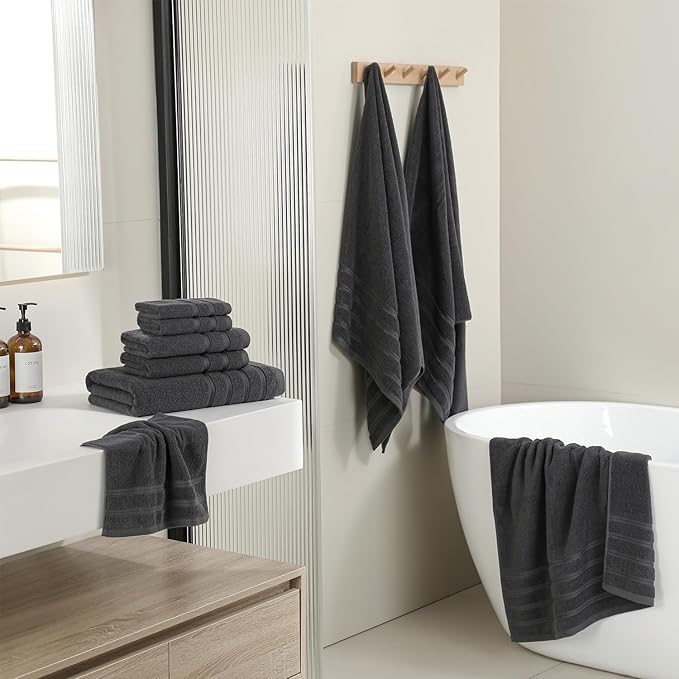 16-Piece Bath Towels Set, 100% Cotton Thick Soft Highly Absorbent Durable, Quick Dry, Bathroom Towels Set (4 Bath Towels, 4 Hand Towels, 8 Washcloths) - Perfect for Daily Use