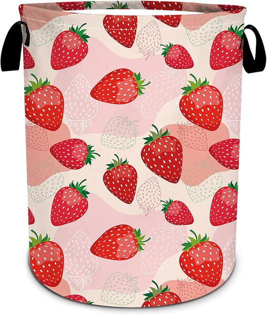 Laundry Hamper, Cute Strawberry Laundry Basket, Oxford Waterproof Foldable Clothes Storage Bin, Toy Organizer Basket for Bathroom/Household/College Dorms 15.7"x19.6"