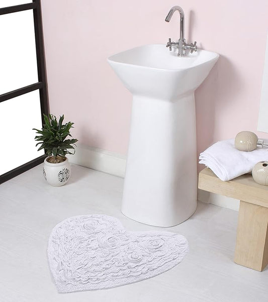 Home Weavers Bell Flower Collection 100% Cotton Tufted Bath Rugs, Extra Soft and Absorbent Bath Rugs, Non-Slip Bath Mats, Machine Washable, Bath Mats for Bathroom Floor and Tub, 25"x25" Heart, White