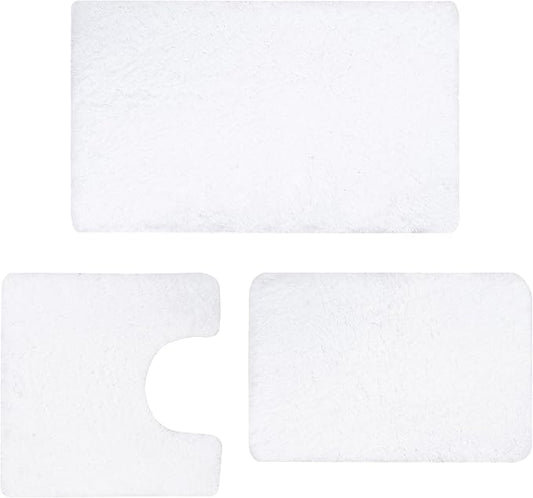 3 Pieces Luxury Bathroom Rug Set with U-Shaped Toilet Rug, Non-Slip Rubber Bottom, Thick Microfiber Fluffy Plush, Water Absorption, Quick Dry, Ultra Soft, Bath Mats for Bathroom, Tub(White)