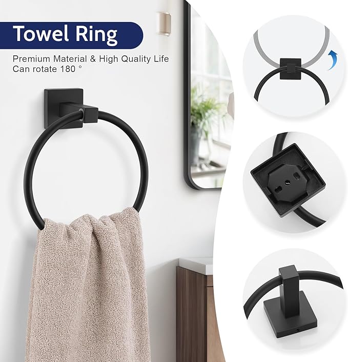 5-Piece Bathroom Hardware Set Black Bathroom Hardware Accessories Set Upgraded Toilet Paper Holder with Shelf Towel Holder Set for Bathroom Stainless Steel Wall Mounted